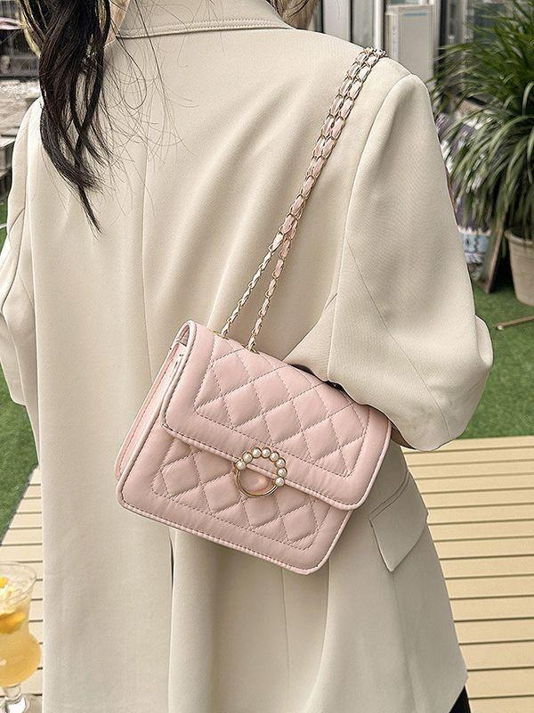 Trendy Chic Grid Chain Crossbody Bag 2023 New Fashionable Pu Small Shoulder Bag Women