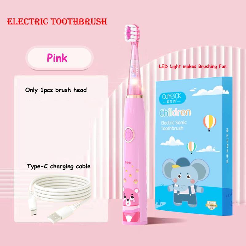 Kids Sonic Electric Toothbrush Cartoon with Colorful LED Light IPX7 Waterproof Rechargeable Overall Clean Teeth Oral Care Toothbrush