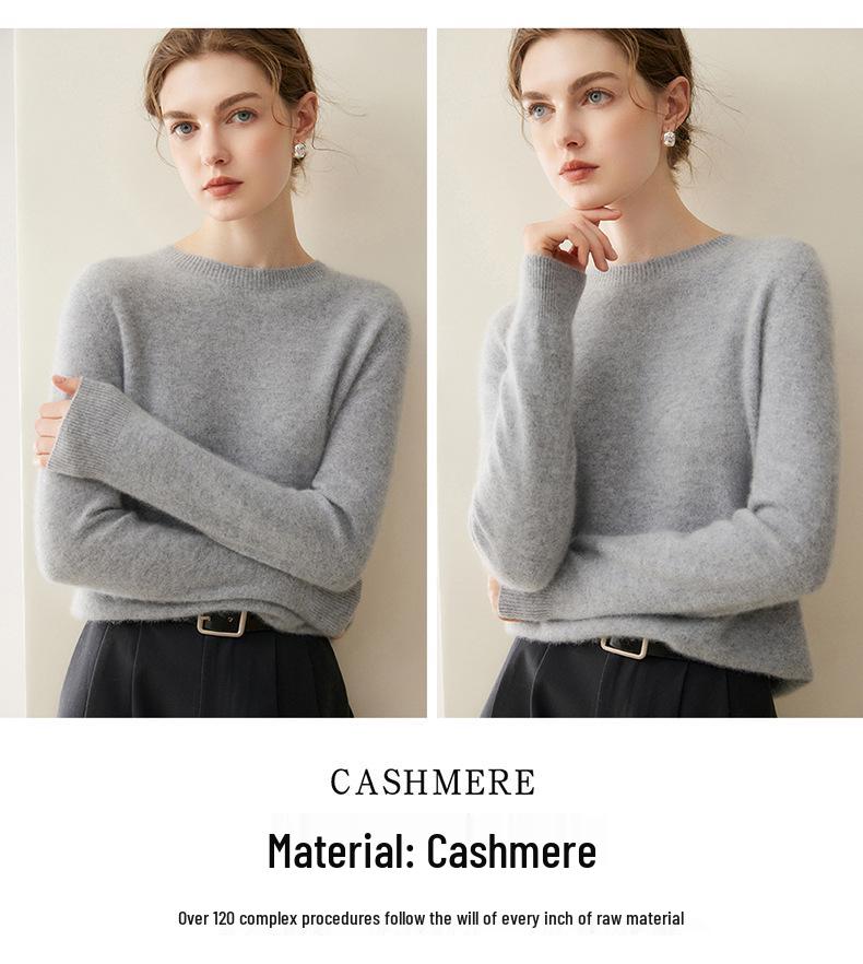 Women's Elegant Loose-Fit Pure Cashmere Sweater - Round Neck Seamless Knit, Autumn/Winter 2026 Collection