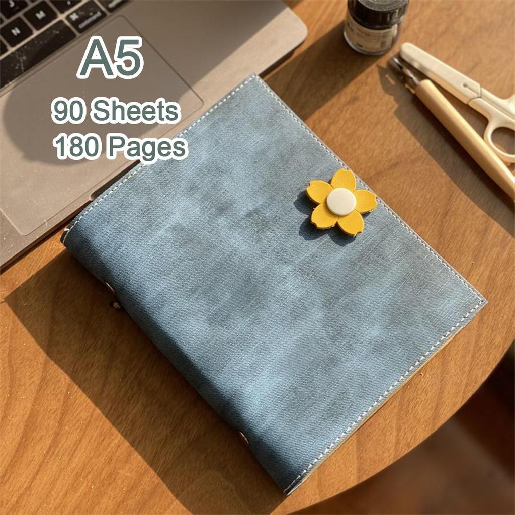 A5 travel diary, girls' leather notebook, student notebook, memo, 90 sheets, 180 pages, replaceable inner pages