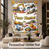 Construction Vehicles (14) Theme Custom Tapestry Personalized Custom Name Text Wall Hanging Tapestry Home Decor Background Cloth