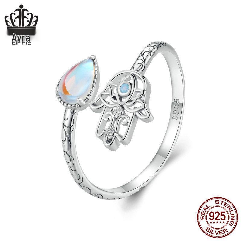 Avle Original Lucky Hand Ring - S925 Sterling Silver Platinum-Plated Open Ring Jewelry for Women