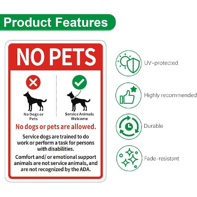 4 Pack No Pets Allowed Except Service Animals Sign Sticker, 5" x 7" Self-Adhesive Weatherproof No Dogs Allowed Decals –Service Animals Only Sign