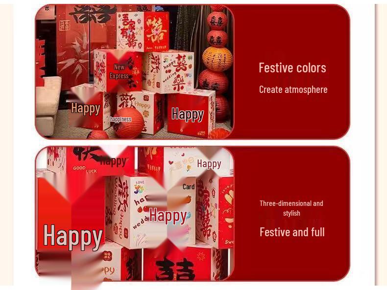 3D Double Happiness Stackable Boxes for Wedding & Engagement Decor