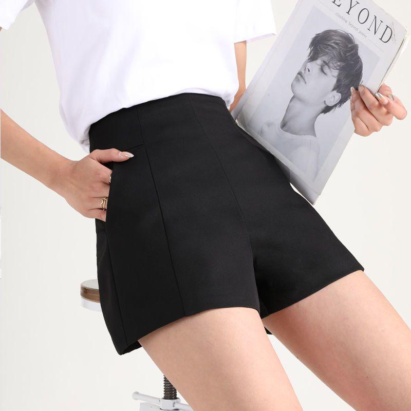 

Black High-Waisted A-Line Wide-Leg Shorts for Women - Summer Slimming Plus Size Casual Pants, 2026 Spring Style Trendy. M (96-106 jin)