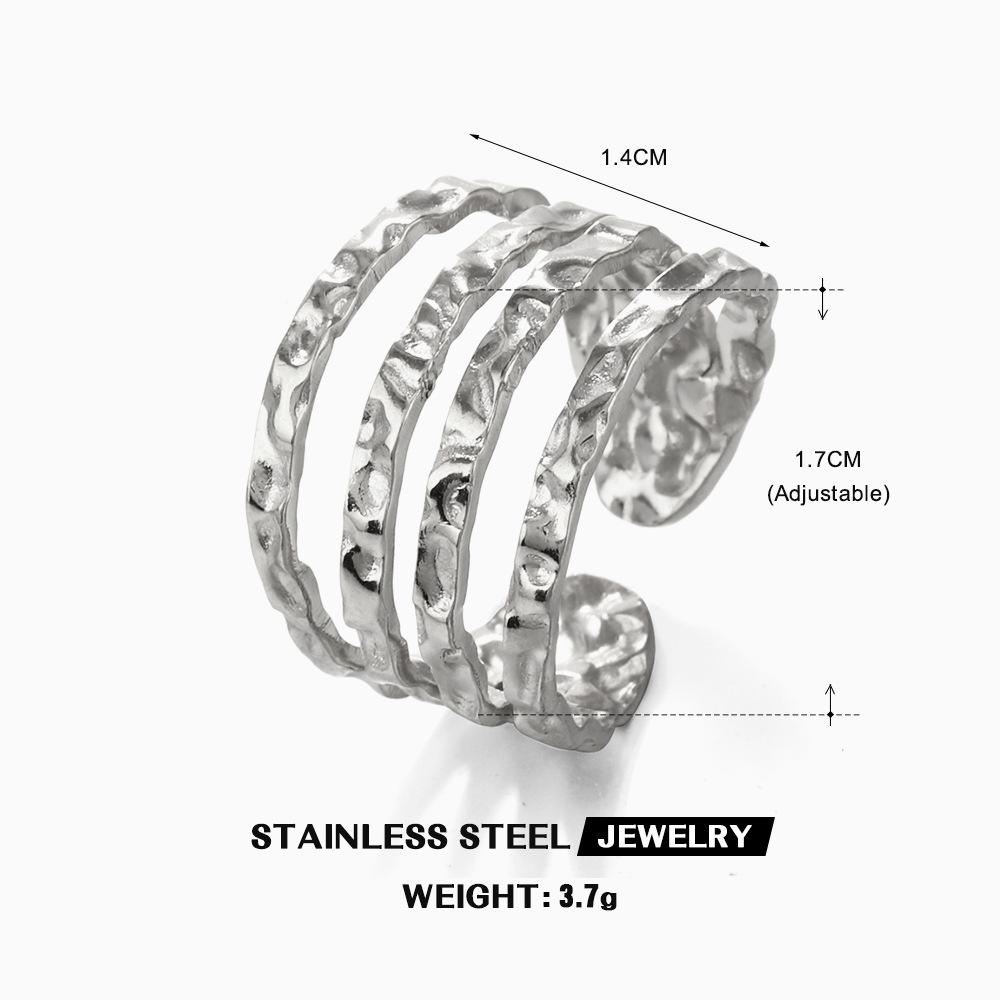 

Simple Line Design Ring Woman Fashionable Opening Adjustable Zircon Stainless Steel Hammer Patterned Titanium Steel Rings resizable