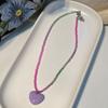 Fashion Sweet Heart Pendant Necklace Choker Neck Chain Elegant Clavicle Chain Gradient Crystal Beaded Necklace Jewelry