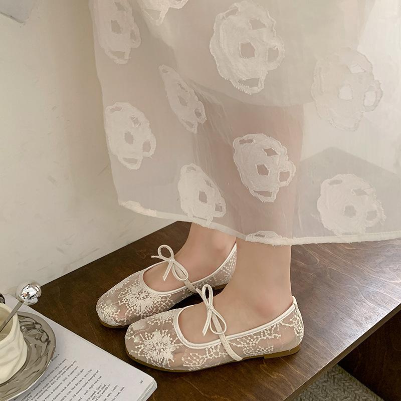 

Французский нежный вечерний бриз обувь 2025 новая весна и лето сетчатая дышащая круглый носок Мэри Джейн балетки 35