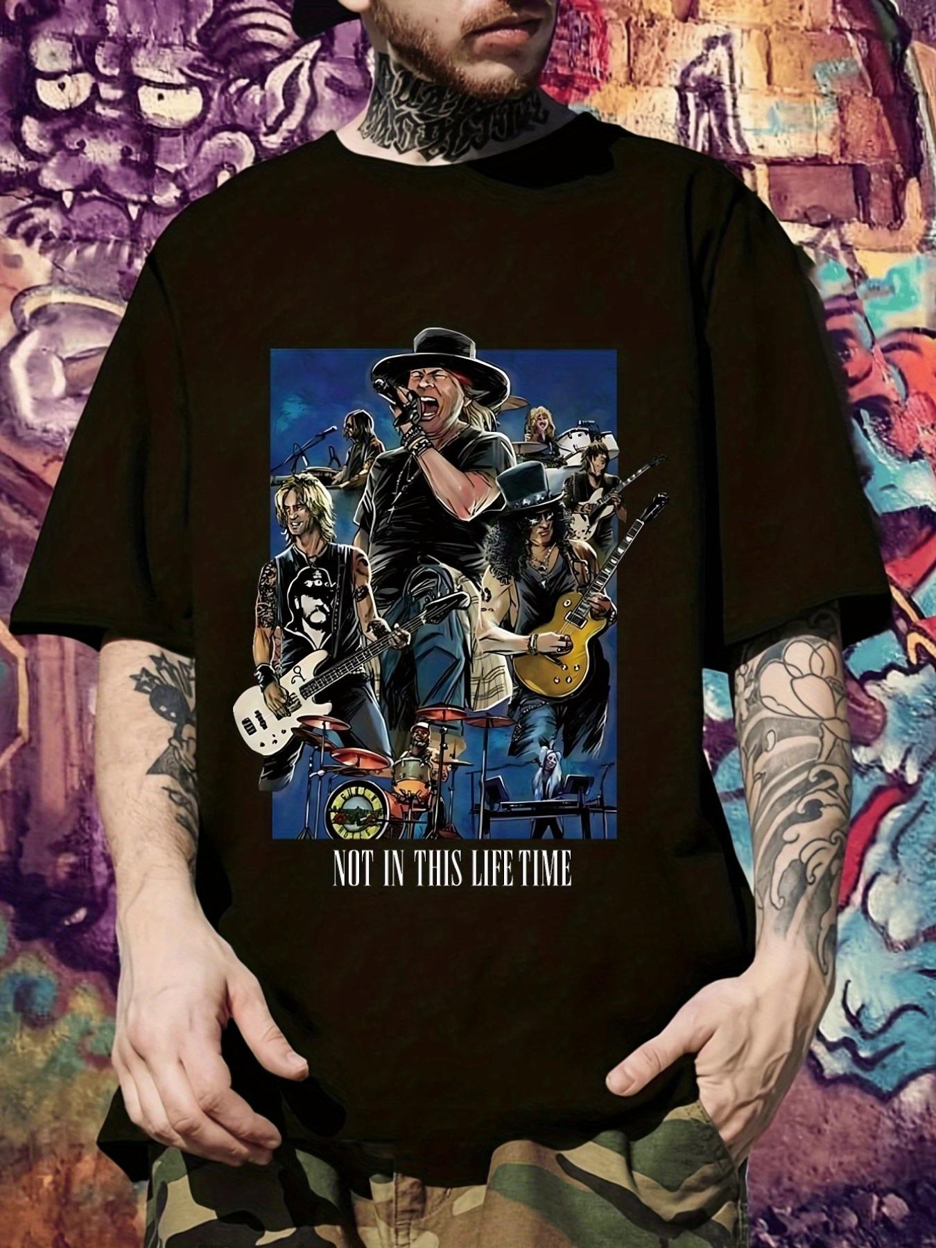 Heavy Metal Band Graphic T-shirt - Black Concert Tee with Guitarists & Singer XXXL