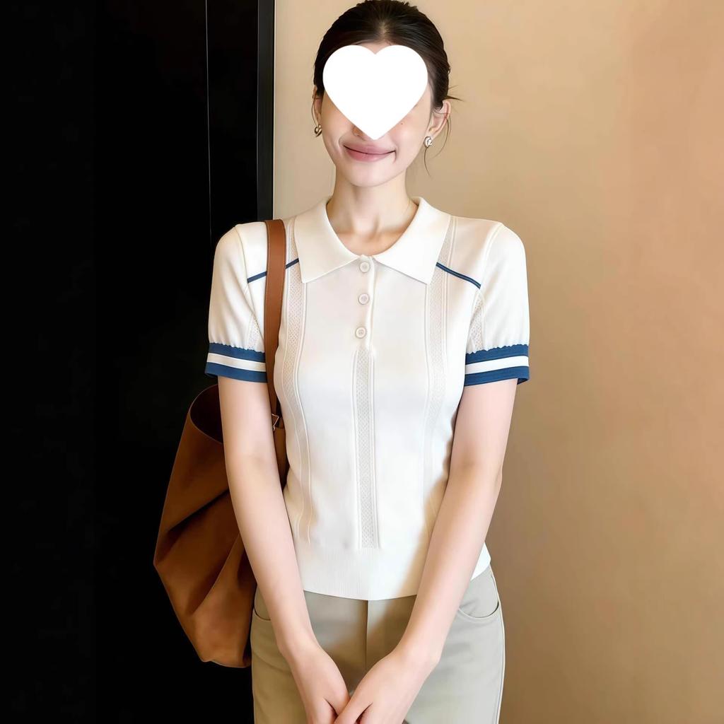 Korean Wear Knitted Short-sleeved T-shirt Women's Summer 1116 New Unique and Beautiful Thin Knitted Sweater Lapel Top