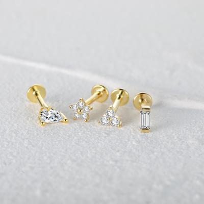 Aide 925 Silber Zirkon Stern Blume Tragus Helix Piercing Ohrringe Damen Labret Lippenring Knorpel Stecker Punk Schmuck 1 Stück