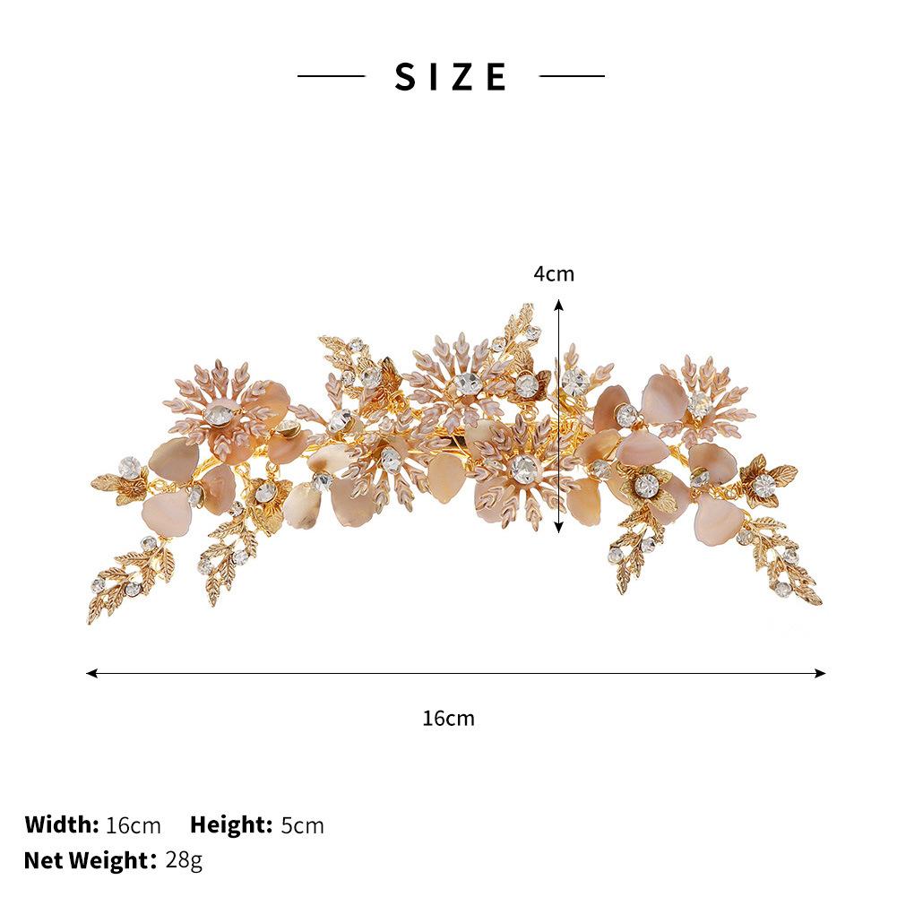 New bridal headdress rhinestone pearl comb metal leaf handmade hair accessories soft pottery flower plate hair comb
