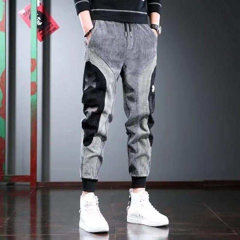 Popular Spring and Autumn Fashionable Corduroy Pants for Men Loose Legged Casual Pants Spliced Thickened Hiphop Harem Pants