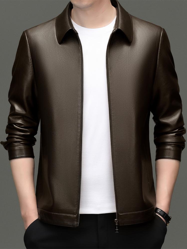 Yinuoboni High-end Men's Eco-Leather Lapel Jacket, Various Thickness Options - Style 2335