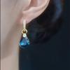 Luxury Temperament Sparkly Micro-inlay Zircon Blue Teardrop-shaped Crystal Pendant Hoop Earrings for Women Bride Wedding Jewelry