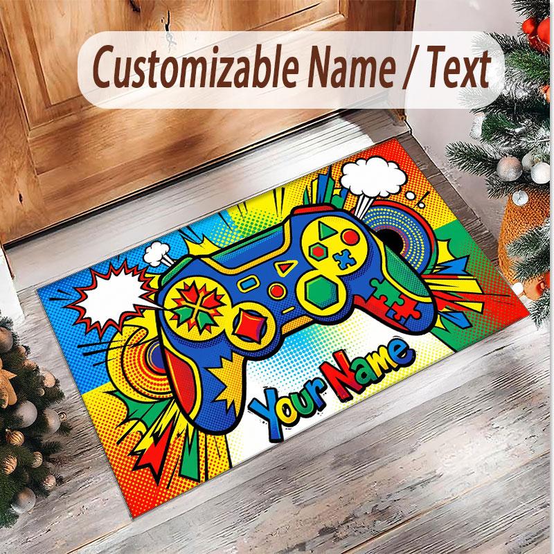 Game Controller Theme Soft Crystal Velvet Rug Custom Name & Text Print Non Slip Floor Rug for Bedroom Living Room