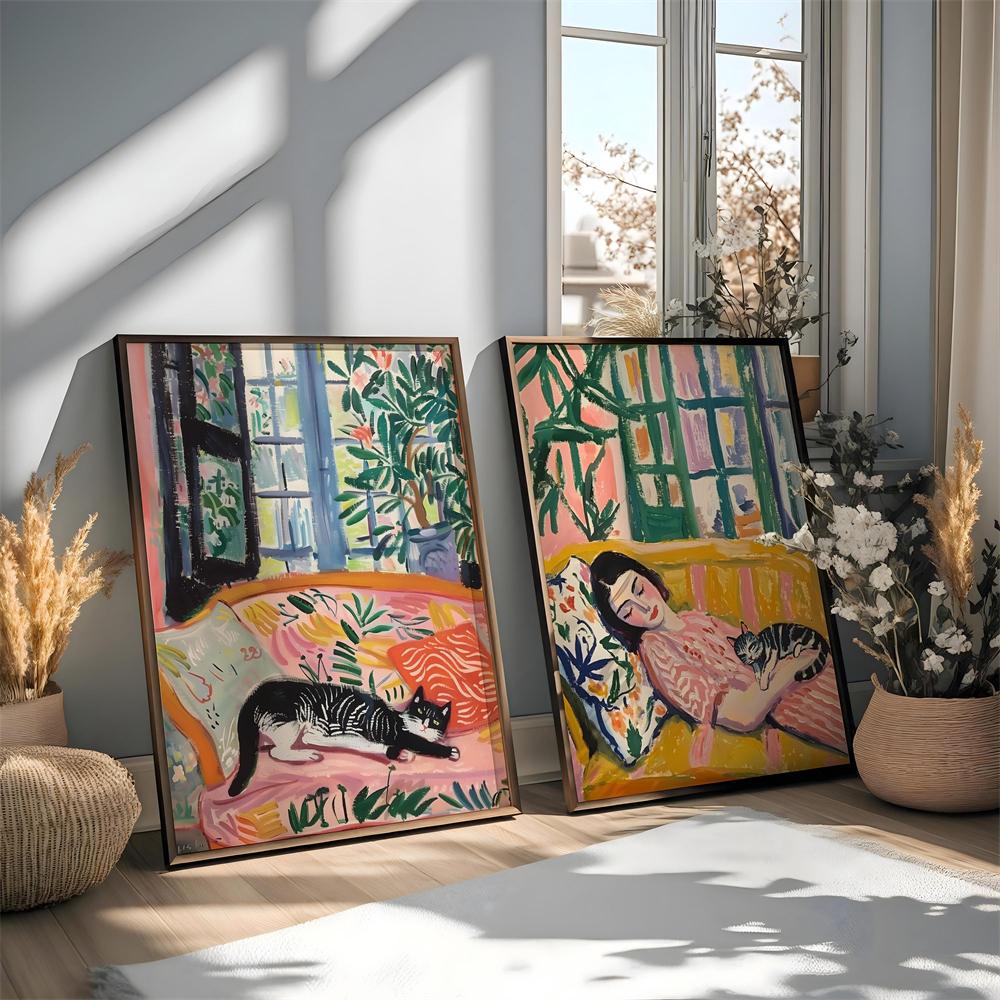 Henri Matisse Cat Print Matisse Cat and Woman Poster Living Room Wall Decor Henri Matisse Open Window Cute Cat Art Canvas Prints