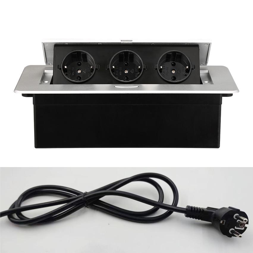 European Standard Silver Pop-Up Power Socket with 1.8m Cord for Meeting Tables