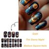 24 Pieces Medium Square False Nail Acrylic Artificial Nail Glossy Full Cover Stick On with Moon Star Designs for Parties