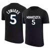 2026 Nuova T-shirt Timberwolves Edwards No. 5 T-shirt Grafiche in Jersey Stampate da Uomo e da Donna Manica Corta Streetwear