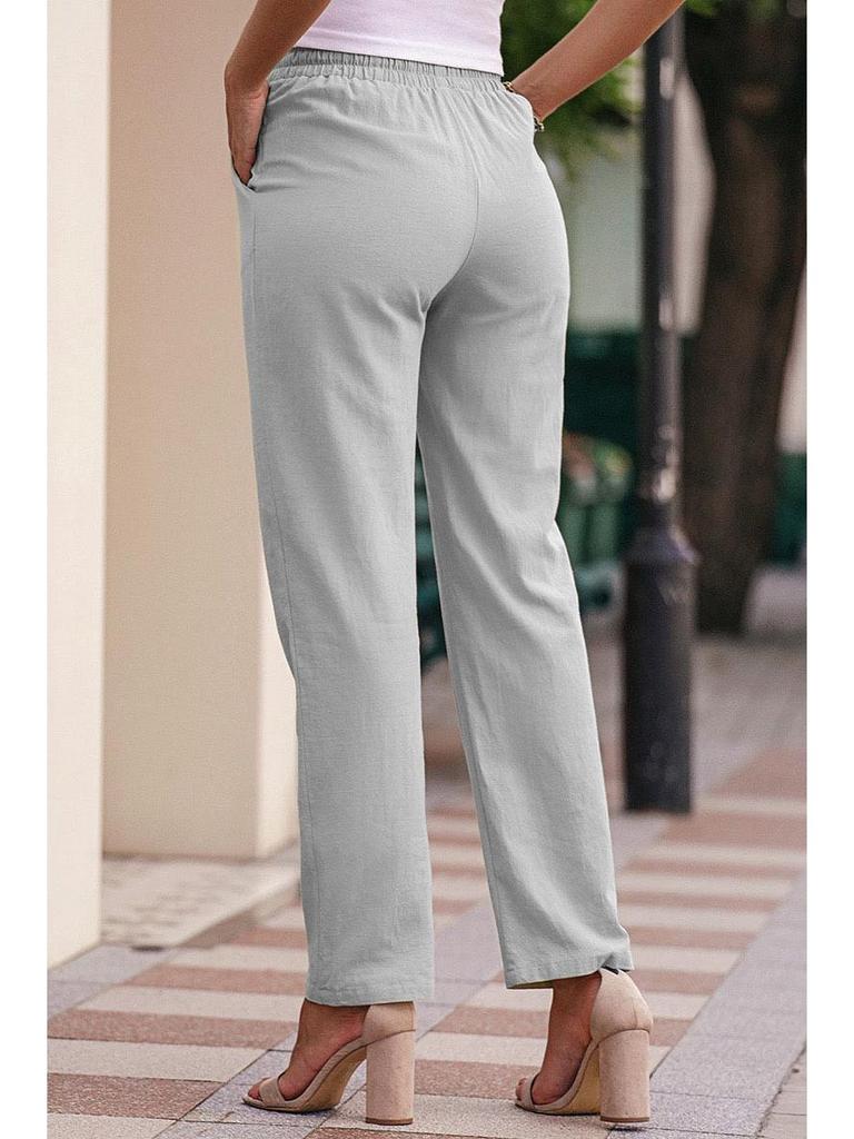 Herbst Damen Baumwoll-Leinen Kordelzug Weitbein Hose