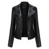 Womens PU Leather Jacket Street Style Casual Coat With Rhinestone Detail Long Sleeve Zipper Front