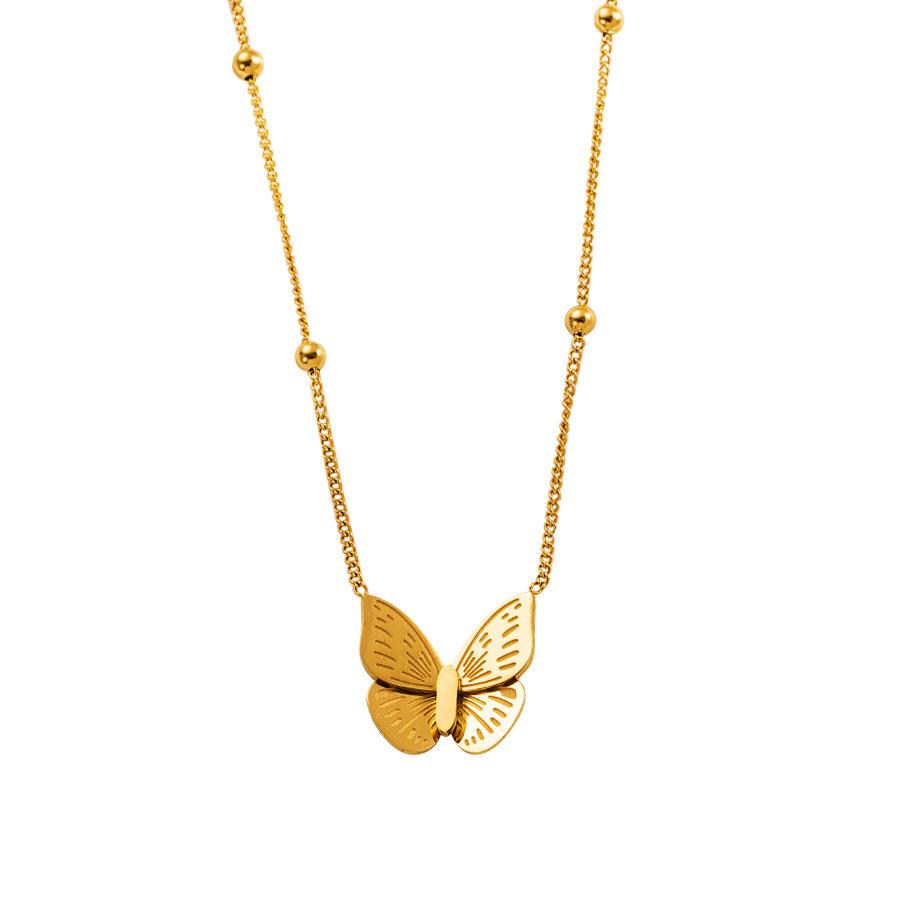 Korean Style Geometric Butterfly Necklace - Titanium Steel Clavicle Chain for Women