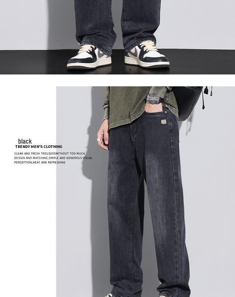 2025 Autumn Men's Blue Straight-Leg Loose Jeans, Fleece-Lined, Plus Size, American Retro Style, Thickened for Warmth.