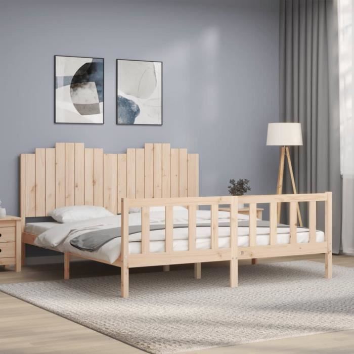 VidaXL Cadre de lit avec tête de lit 180x200 cm bois massif 3192311