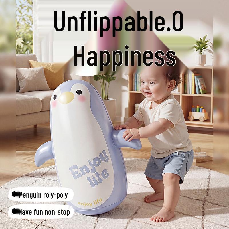 Inflatable Cartoon Penguin Boxing Bag for Kids, Indoor/Outdoor PVC Roly-Poly Decompression Toy.
