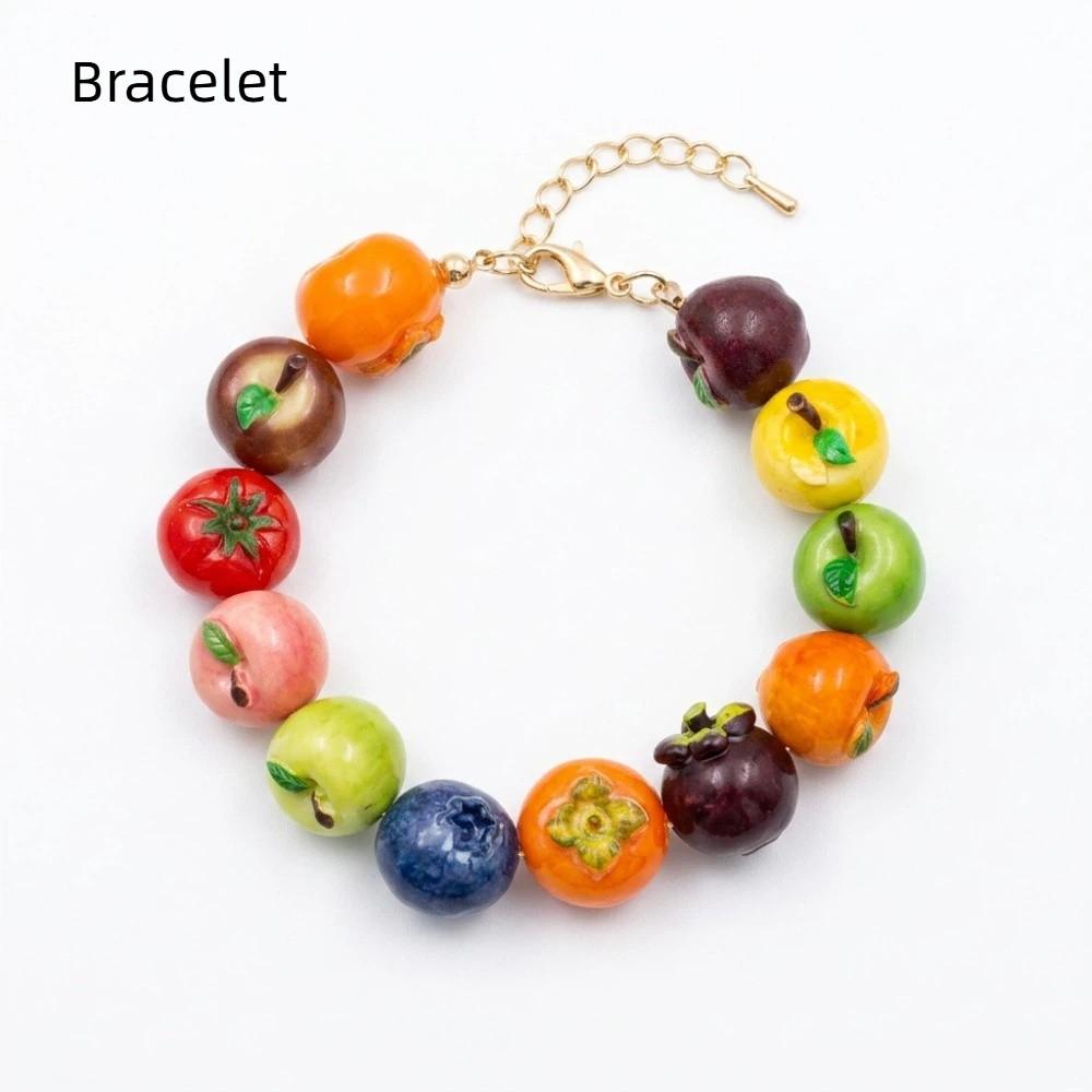 Layered Necklace Bracelet Set Colorful Beads Fruits Bracelet Beaded Clavicle Chain Spring/Summer