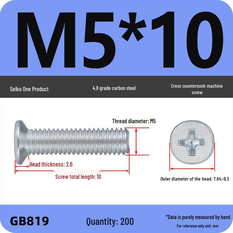 GB819 Zinc-Plated Carbon Steel Phillips Countersunk Screws: M2-M10