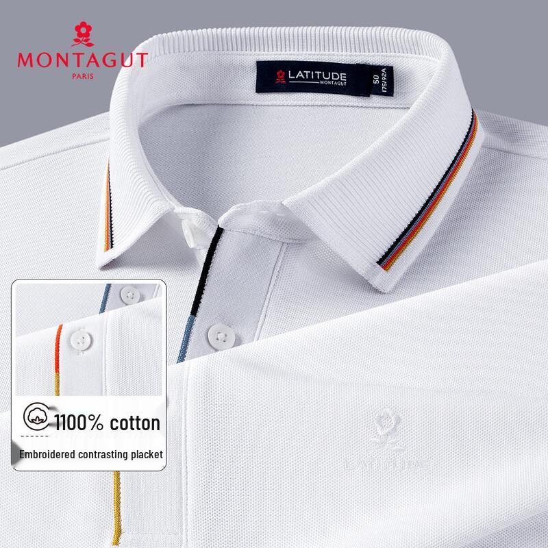 MONTAGUT Men's Cotton Breathable Mesh Color-Block Polo Shirt