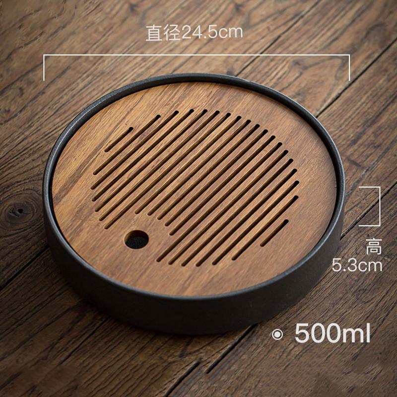 

Black Ceramic Tea Tray Bamboo Panel Serving Tray Tea Set Supplies Water Storage Type Tea Table Living Room Trays Decorative