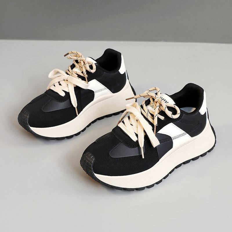

Autumn New Fashion Women Platform Sneakers Comfortable Breathable Casual Shoes Height Increased Lace-up Vulcanized Shoes 40 чёрный