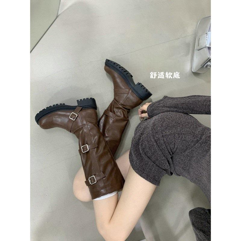 Autumn British long boots Martin boots Small thick-soled long tube but knee-high knight boots