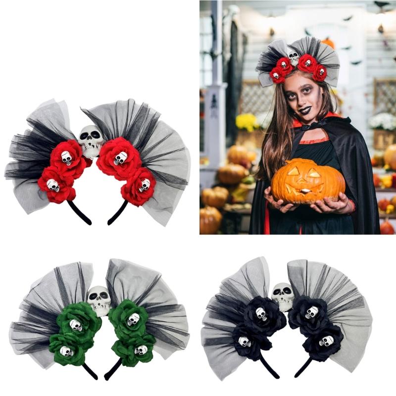 Mexicans Rose Florals Crown Garlands Flower Headband Skeleton Florals Headband Halloween Dia De Los Muerto Party Costum