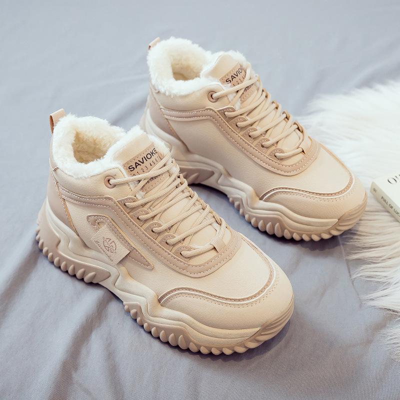 Fleece and thicker warm high-top cotton shoes for women's 2025 winter new versatile and popular student Xiaobai sports dad shoes
