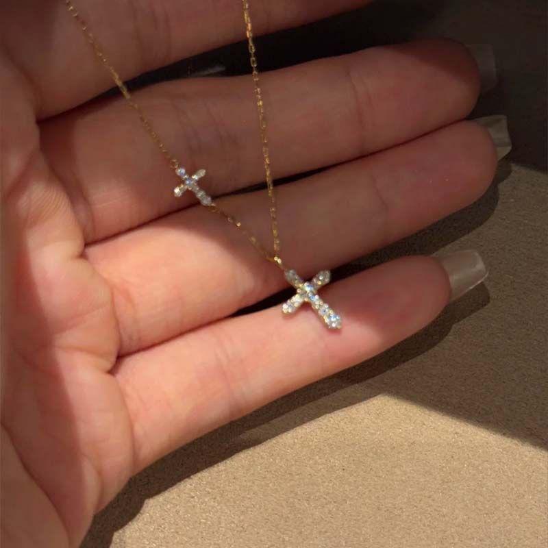 Medieval Full Diamond Gemini Cross Necklace Women s Light Luxury Niche Diamond Pendant Ultra-fine Collarbone Chain