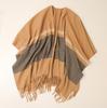 Women's Lambswool Mid-Length Color Block Shawl Cloak with Tassels