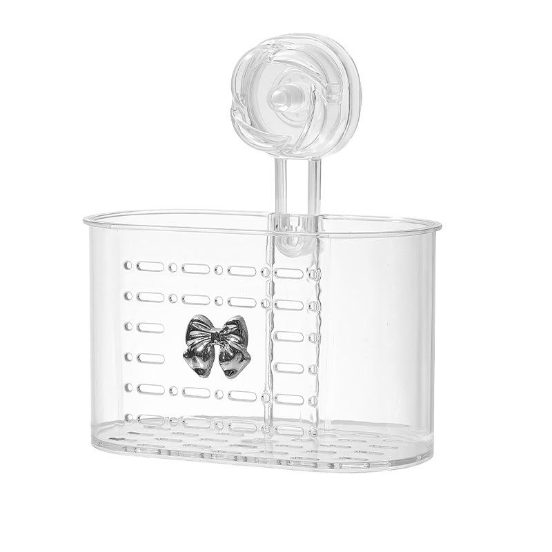 Bathroom Suction Cup Storage Rack Without Drilling, Bathroom Storage Box with Hollowed-out Drainage, Cosmetic and Jewelry Storage Rack