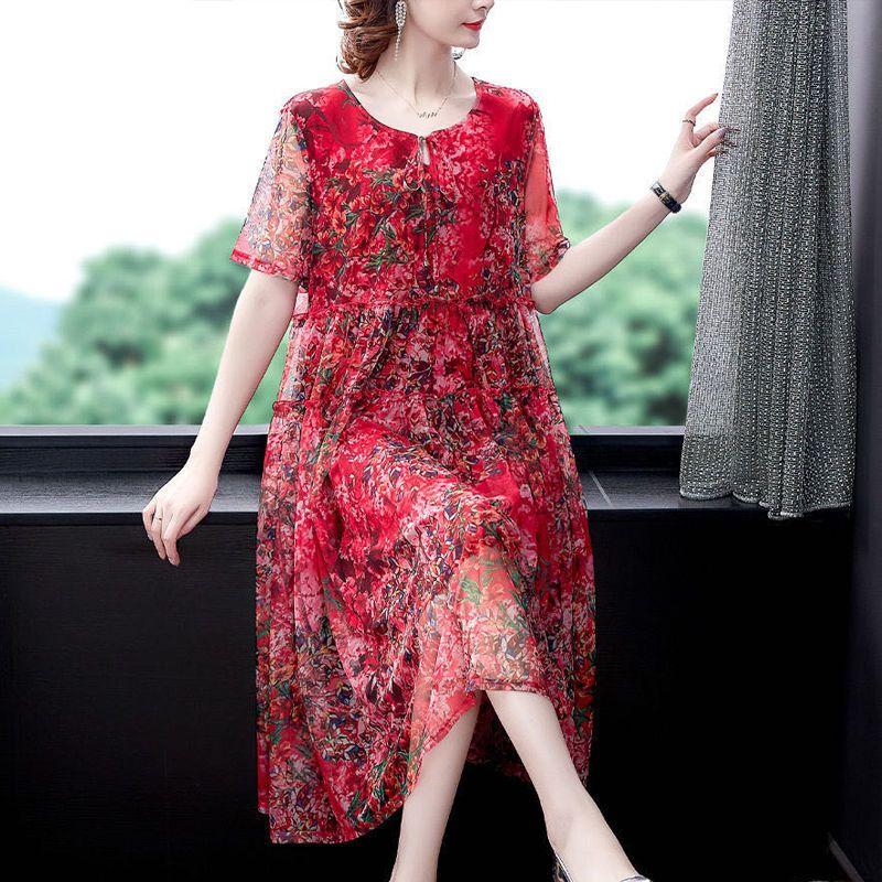 Women Printed Dress Summer Plus Size Floral Dress Loose A-line Dress