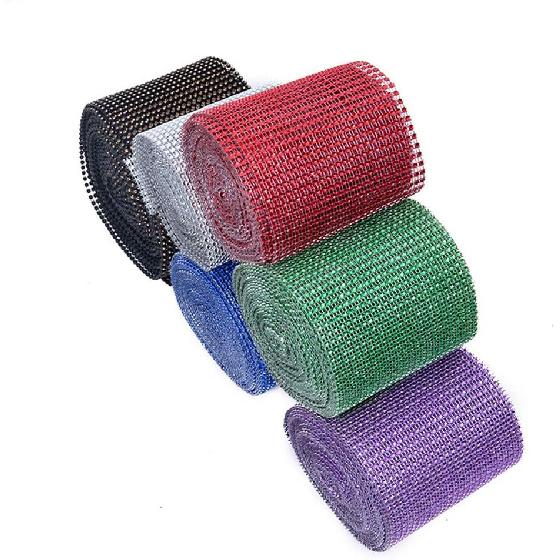 Shukii Diamond Sparkling Rhinestone Mesh Ribbon for Event Decoration Wedding Cake Birthday Baby Shower Art and Crafts 10 Yards, 24 Rows, 1 Roll
