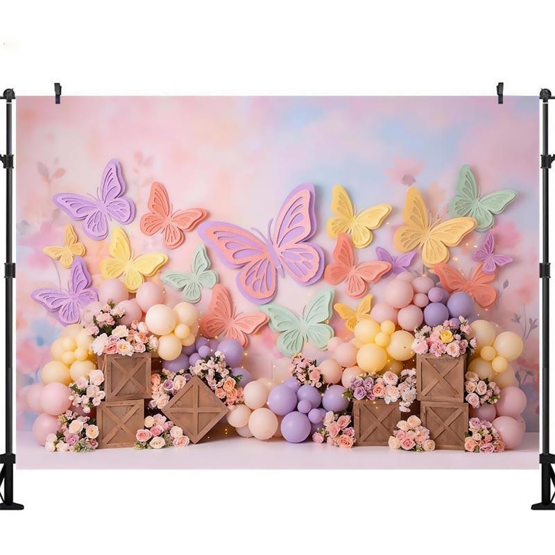 LS Butterfly Garden Backgrounds Cake Smash Kids Adult Photography Props Child Baby Balloon Decors Photo Backdrops