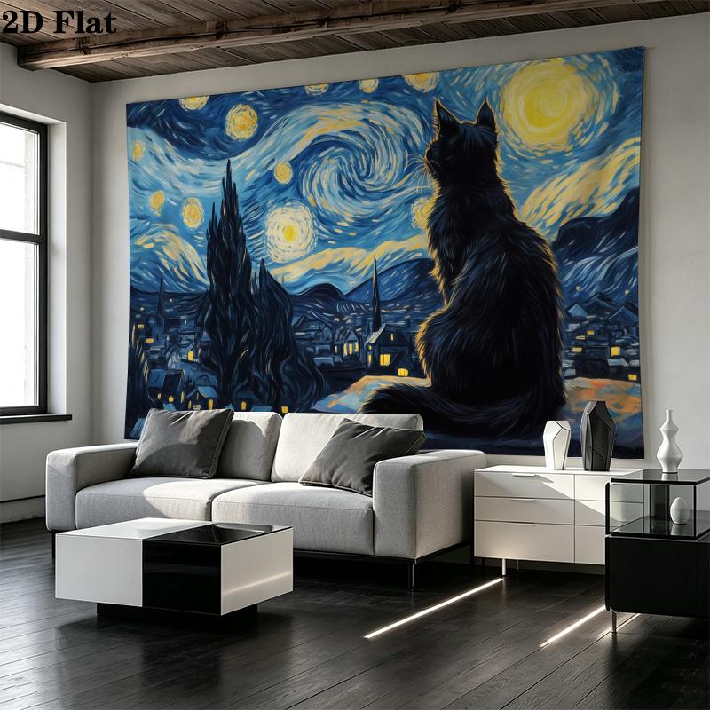Black Cat Wall Tapestry Aesthetic Wall Hanging Printed Fabric Blanket Decorative Tapestries for Bedroom Living Room Home Decor