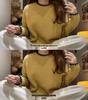 Women's Grey Color Block Loose Knit Sweater - Korean Style, Round Neck, Soft & Cozy for Autumn/Winter