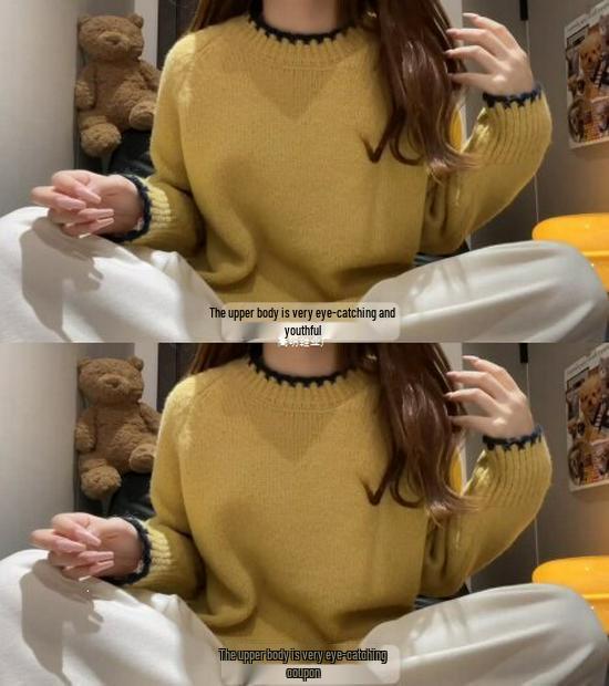 Women's Grey Color Block Loose Knit Sweater - Korean Style, Round Neck, Soft & Cozy for Autumn/Winter