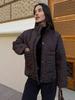 2025 Women's European/American Casual Stand-up Collar Cotton-padded Jacket - Solid Color & Tie-up Design for Winter Warmth