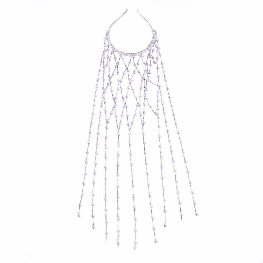 Полая сетчатая жемчужная кисточка для волос Длинная кисточка Повязка с кисточками Свадебные аксессуары серебряный