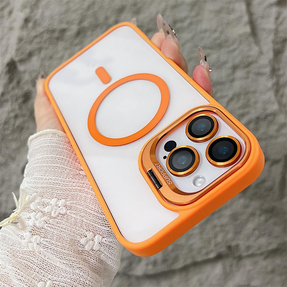 Magsafe Magnetic Lens Protection Stand Phone Case For IPhone 11 12 13 14 15 16 Pro Max Camera Glass Transparent Metal Ring Cover